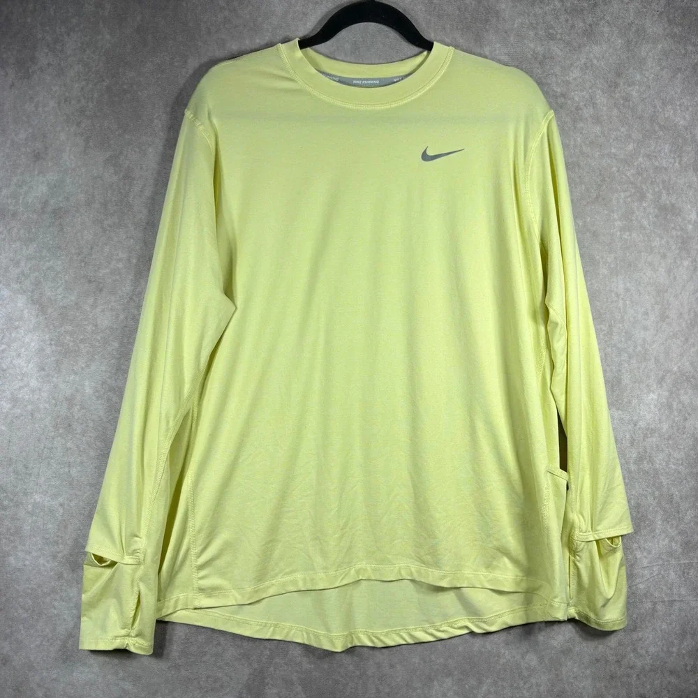 Nike Shirt Mens Size XL Yellow Dri-Fit Running Long Sleeve Activewear Gym Active